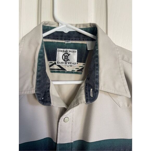 Corral West Ranch 1990s Wear Mens Beige Aztec Button-Up Short Sleeve Shirt Size - Picture 14 of 16